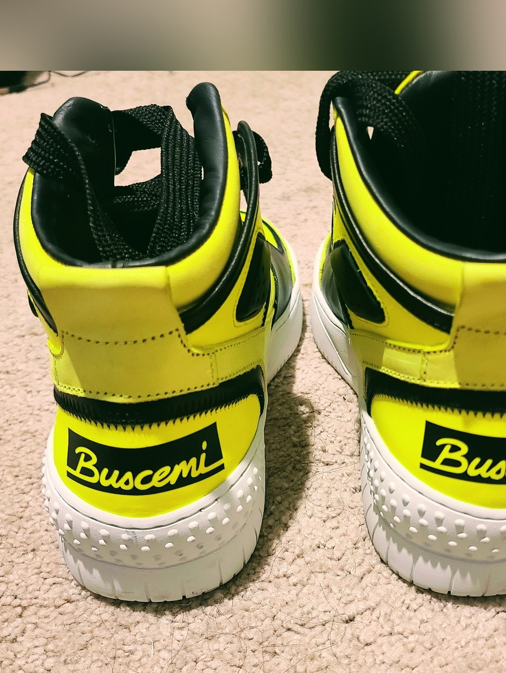 BUSCEMI Bright Neon Yellow & Black Basket High-Top Unisex Mens Sneakers - Picture 3 of 5